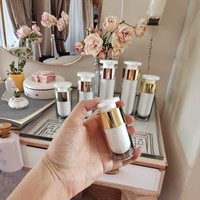 Botol Pompa Tanpa Udara Dinding Ganda Warna Putih Dispenser Kosmetik 15ml 30ml 50ml Kemasan Logo Kustom Siap Kirim