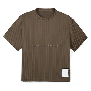T-shirt Corta a Costine 100% Poliestere, Maglia a Costine Larghe, Collo Alto, Manica Corta, Vestibilità Slim, Elasticizzata, <span class=keywords><strong>Maglietta</strong></span> Basica, Etichetta Personalizzata OEM - Product Image 1