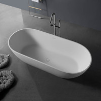 Baignoire autoportante en pierre artificielle blanche mate, design minimaliste, surface solide, certifiée CE, en promotion