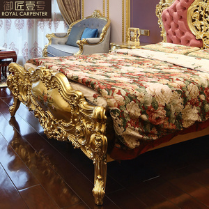 Letto Matrimoniale di Lusso 1,8m con Foglia d'Oro, Stile Europeo Francese Italiano, Mobili <span class=keywords><strong>Classici</strong></span> Intagliati in Legno Massello, Set Camera da Letto - Product Image 5