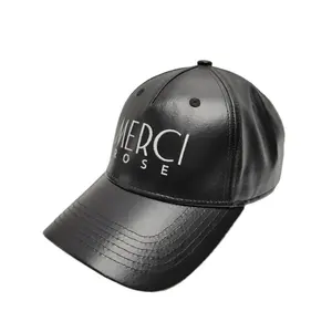 Gorra de camionero impermeable de 5 paneles personalizada al por mayor, gorra de béisbol de ala curva con logotipo bordado para hombre retro de piel sintética