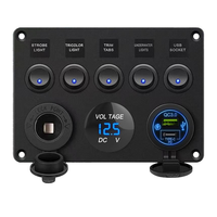 Panneau de commutation à 5 interrupteurs à bascule avec chargeur USB PD Type C QC3.0, voltmètre numérique et prise allume-cigare 12V pour voiture et bateau