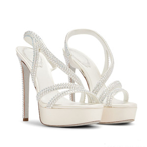 Sandales noires à plateforme pour femmes, talons hauts à strass, escarpins scintillants à talon aiguille, chaussures de soirée sexy à bout ouvert - Product Image 3