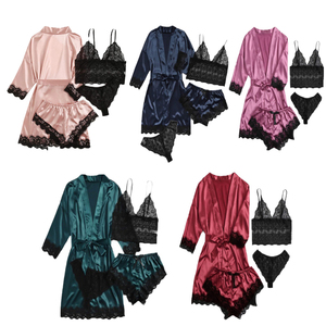 Abile Piyama Plus Ukuran Baju Tidur abito da sposa Set accappatoio in seta taglie forti pigiama pigiama donna Sexy Nighty per luna di miele - Product Image 5