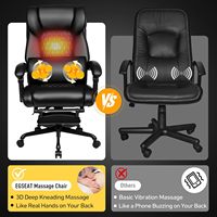 Fauteuil de bureau de direction massant 3D avec fonction de pétrissage, chauffant, pour personnes de grande taille et poids lourd (jusqu'à 227 kg), inclinable, en cuir, avec repose-pieds électrique, noir