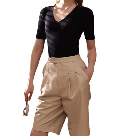 High-Quality Leather Women's Shorts Casual Ladies Women High Waist Leather Shorts