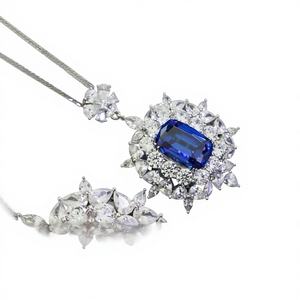 Collar Unisex LAVINA de Plata de Ley 925 Azul de Lujo con Baño de Rodio y Circonita, Longitud de 16+2 Pulgadas - Product Image 1