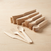 Ensemble de couverts en bois biodégradables jetables – Fourchette, cuillère, couteau naturels pour fêtes, camping, réceptions, traiteur – Prix direct usine, pas cher