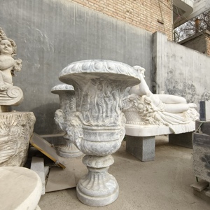 Outdoor Hand Carved Stand Small <strong>Large</strong> <strong>Marble</strong> Round Flower Pots <strong>Planters</strong> with Drainage Hole - Product Image 3