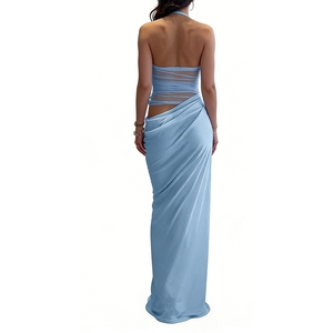 เดรสยาวคอ halter สำหรับผู้หญิง ผ้าตาข่ายบาง แต่งระบายช่วงเอว ตัดเว้าหลัง ชุดราตรีออกงานลายดอกไม้ แฟชั่น - Product Image 5