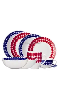 Custom Logo Modern Trending Fine Red Blue Point Line Fancy Chinese Design Restaurant Wedding Plates Set Dinnerware