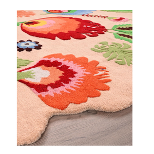 Tapis en laine à fleurs moderne fabriqué à la main Tapis multicolore vibrant Design d'art populaire traditionnel Laine naturelle douce Taille personnalisée - Product Image 4