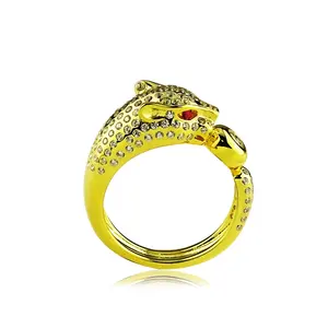 女性戒指925银金板红宝石嵌框镶嵌锆石钻石豹戒指嘻哈豹纹戒指