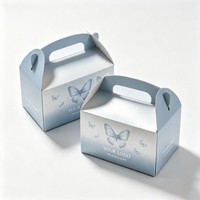 Boîte cadeau en papier bleu de luxe avec logo personnalisé en gros, boîte papillon avec poignée pour mariage, anniversaire, bonbons, emballage de friandises