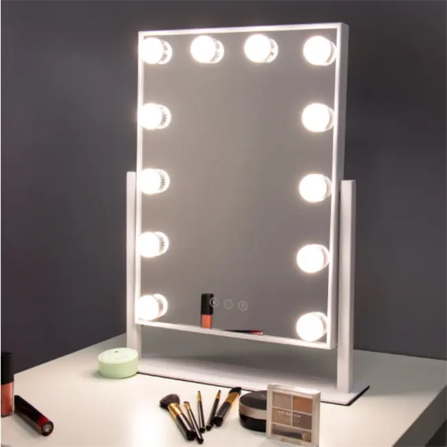 Fullkenlight métal cadre double face salon de coiffure miroir de maquillage bureau led miroir de maquillage portable pour studio