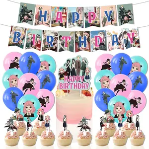 Decoration Gift Kids Toys SPY FAMILY Anya Forger Yor Banner Cake Topper Flags Happy Birthday Anime Party Balloons