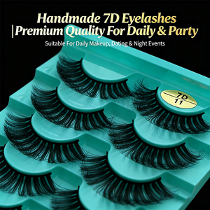 Cils en D Curl, épais et pointus, faux cils effet œil de chat, bande complète, lot de 7 paires, style poupée anime, aspect naturel - Product Image 1