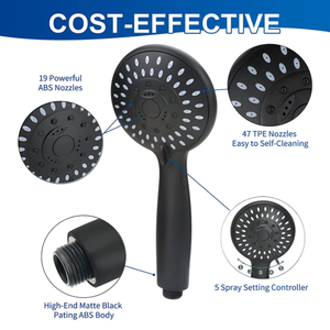 High Pressure Handheld <strong>Shower</strong> Head 5-Setting Powerful Spray with <strong>Hose</strong> and 59'' PVC <strong>Shower</strong> Modern Design Black Finish - Product Image 6