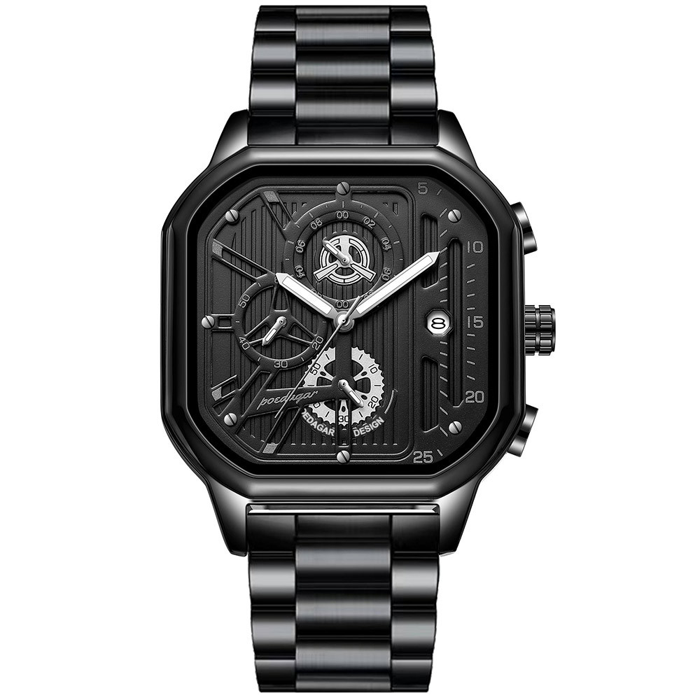 Black Case Silver Index Steel Band