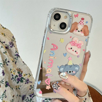 Lapin mignon miroir de maquillage et étui de téléphone portable pour iPhone 11 12 13 14 15 16 Pro/Pro Max sac d'accessoires pratique