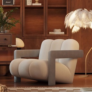 Sillón de Estilo Moderno Vintage con un Solo Reposabrazos para Sala de Estar, Silla de Descanso con Respaldo de Tela y Panel de Madera - Product Image 2