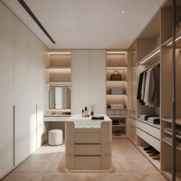 Ensemble de chambre à coucher de luxe personnalisé en MDF pour fille, avec dressing LED et îlot central fonctionnel, et armoire intégrée