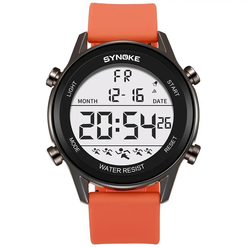 SYNOKE jam tangan Digital pria, arloji angka besar tahan air 50M LED Ultra tipis untuk membaca