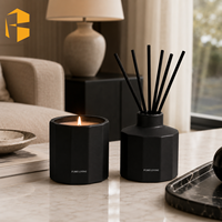 FUBEI LIVING Ensemble de bougies et diffuseur de parfum en céramique noir mat à facettes décagonales, cadeau de luxe écologique pour l'inauguration de la maison, avec logo