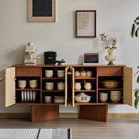 Buffet en bois massif de style mid-century, meuble de rangement intégré artistique et original, à poser au mur, pour salon
