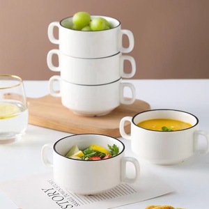 Cuenco Binaural de cerámica japonés creativo para postres, tazas, huevos al vapor, sopas pequeñas para niños - Product Image 3