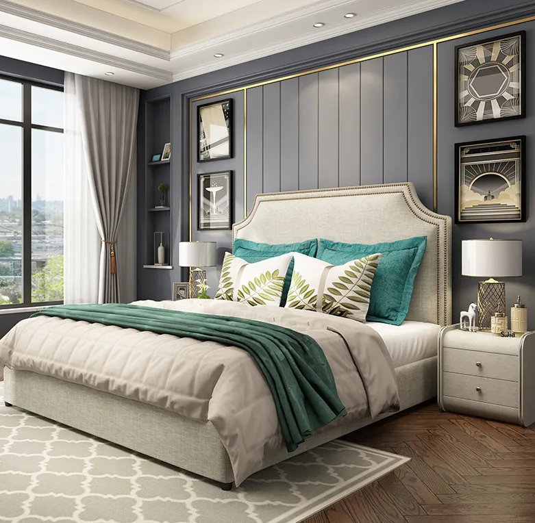 Großhandel modernes Bett kann angepasst werden Schlafzimmer möbel Weiche wasserdichte Doppel Holzbett rahmen Kopfteil Bett mit Lagerung