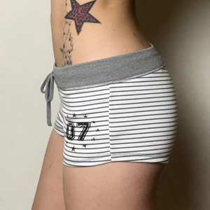 Shorts décontractés pour femmes, imprimé lettres, rayés, avec cordon de serrage, taille élastique, style streetwear Y2K, été - Product Image 3