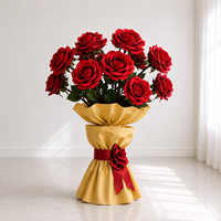 Bouquet de fleurs artificielles géantes rouges personnalisées, arrangement floral sur pied pour mariage, événement, décoration de vitrine