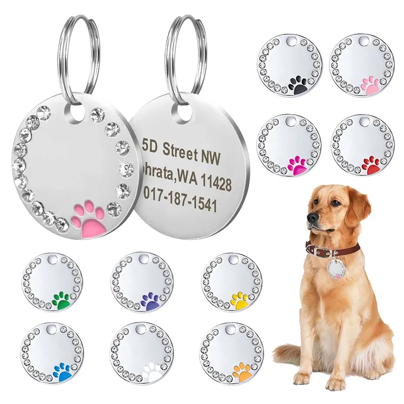 2022 New Arrivals Rhinestone Metal Dog Tags Dog Collar Pendant Pet ID Tag Pet Supplies