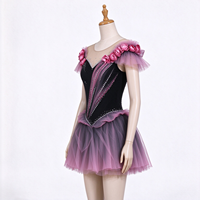 Robe de patinage et de danse pour enfants et adultes, noire, rose, violette, à épaules dénudées, tutu floral, dos croisé, pour compétition et spectacle de patinage sur glace