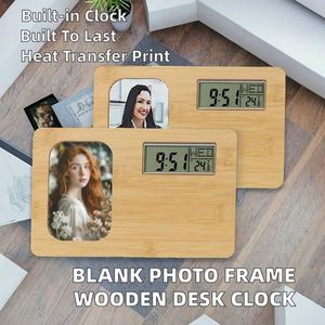 Novel Modern Blank Sublimation Photo Frame Hard Board Clock Face <b>Wooden</b> <b>Desk</b> Clock Wedding Favors Heat Transfer Bamboo Panel - Product Image 2