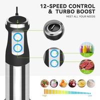 Mixeur Plongeant 5-en-1 800W avec Moteur en Cuivre Pur et Contrôle Variable 12 Vitesses pour Usage Domestique et Hôtelier - Appareil de Cuisine Multifonctionnel