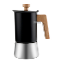 HIGHWIN Pot à café en acier inoxydable pour moka, 6 tasses, cafetière à expresso à induction avec manche en bois