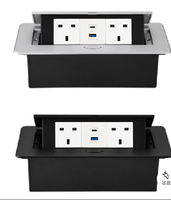 Prise de courant escamotable industrielle avec 3 prises, 1 port USB Type-C, 13A/16A, en alliage d'aluminium, IP20, BS/UK/EU