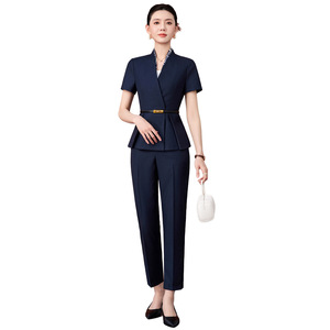 Women's Suit Set Short Sleeve Navy Blue Office Lady Professional Uniform Breathable Woven Fabric Business Commute Interview Wear - Product Image 5