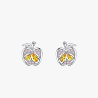 Ailmay Echt 925 Sterling Zilver Schattige Appel Regenboog Zirkonia Fruit Oorknopjes Voor Vrouwen Meisjes Feestaccessoires Sieraden