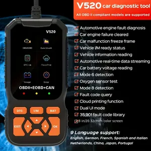 Nuevo Escáner de Diagnóstico OBD2 V520 2026, Lector de Códigos de Auto en 8 Idiomas, Detección de Códigos de Error del Motor, Eliminación de Códigos de Error, Cableado, 1 Año de Garantía - Product Image 6