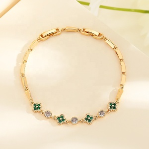Pulsera Dorada <span class=keywords><strong>para</strong></span> Hombre, Conjunto al por Mayor, Oro Laminado de 18K, Bisutería, <span class=keywords><strong>Pulseras</strong></span> de Zirconia con Trébol de Cuatro Hojas <span class=keywords><strong>para</strong></span> <span class=keywords><strong>Adolescentes</strong></span> - Product Image 1