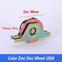 Roue à roulement à disque de 98 mm, chromée, en zinc coloré, pour rail de porte coulissante