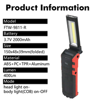 Lampe de travail LED rotative à haut lumen, fonction batterie externe COB, portable, IP44, dimmable, avec aimant et crochet pour atelier