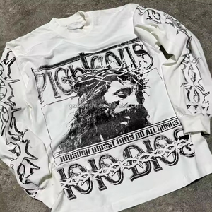 Nhà sản xuất áo thun cotton dài tay in hình oversize, áo thun giữ nhiệt họa tiết waffle trắng dài tay - Product Image 1