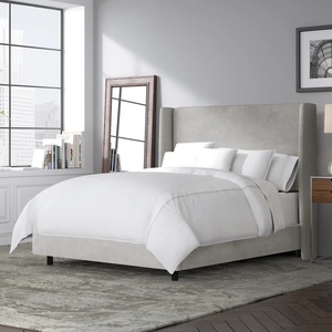 Premium American Modern Minimalist Linen Bed, Customizable High Wingback Headboard Bed Frame Luxury Designer Master <strong>Bedroom</strong> <strong>Unit</strong> - Product Image 3
