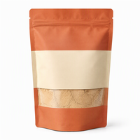 Sachet Doypack en terre cuite pour poudre de protéines végétales avec panneau crème, fenêtre de visualisation transparente et fermeture refermable pour les marques de bien-être