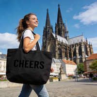 Sac fourre-tout en toile de coton personnalisé CHEERS, grand format, tendance, promotionnel, pour la plage, les cadeaux, le shopping, avec poignée, logo imprimé
