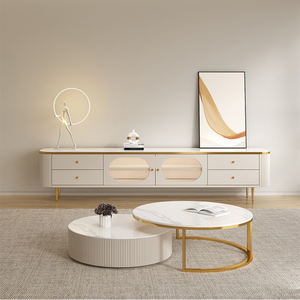 Modern Wood Coffee <strong>Table</strong> with Iron Wire Side Adjustable Height Portable <strong>Round</strong> <strong>Nesting</strong> Furniture for Living Room Use - Product Image 5